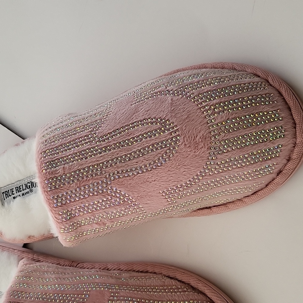 True religion womens slippers slides big logo  Pink size 8 L - Picture 2 of 4
